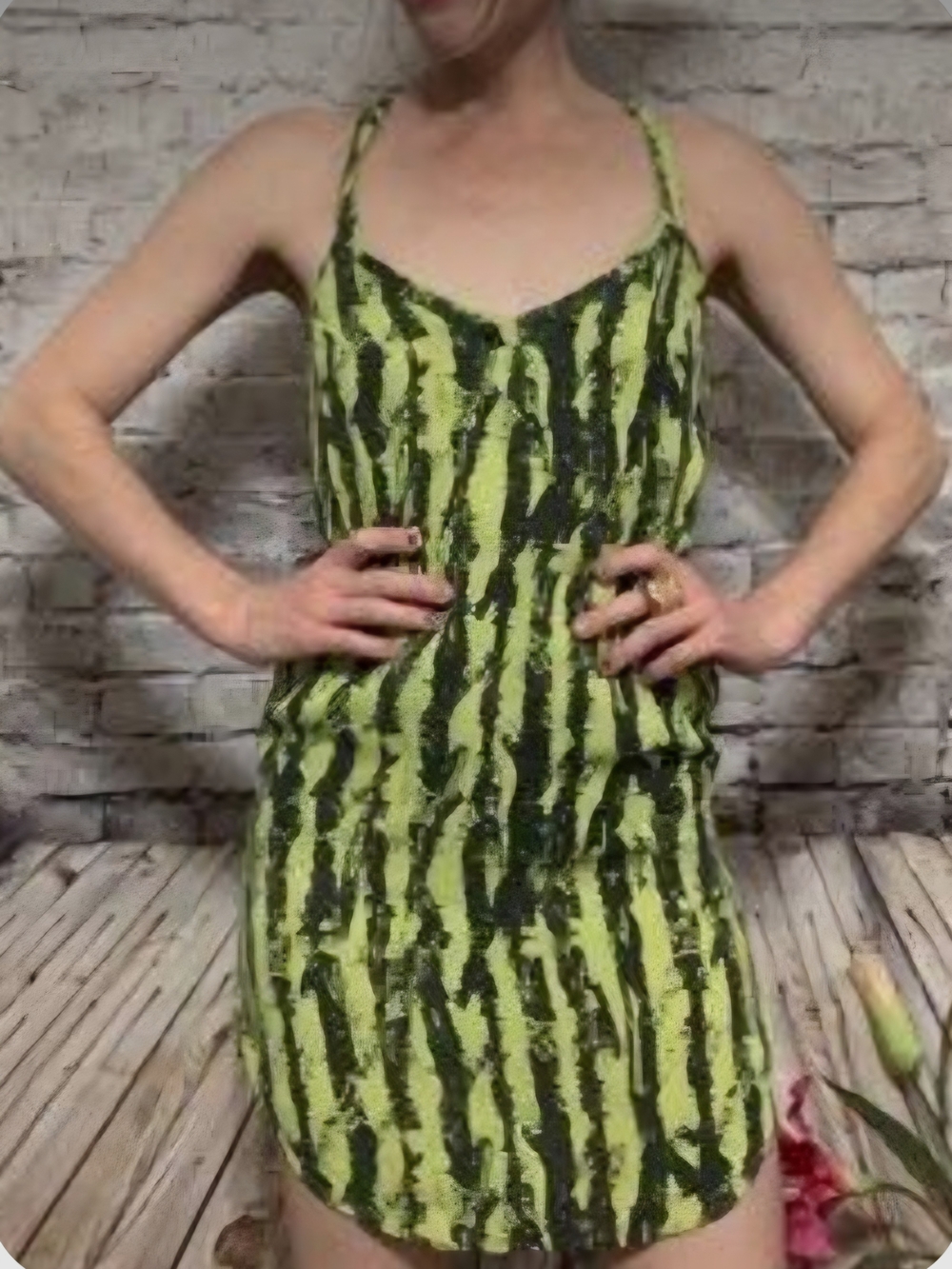 Fox Lime Green and Black Striped Midi Dress
